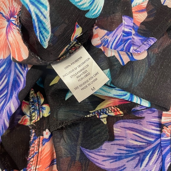 Miken Swim Floral Kimono Cover-Up Swim Elastic Waist Size Medium Black/Purple - Picture 11 of 11